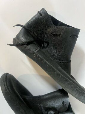 Minimalist Black Leather Ankle Boots Soft Sole Barefoot Style Wide Toe Womens 8